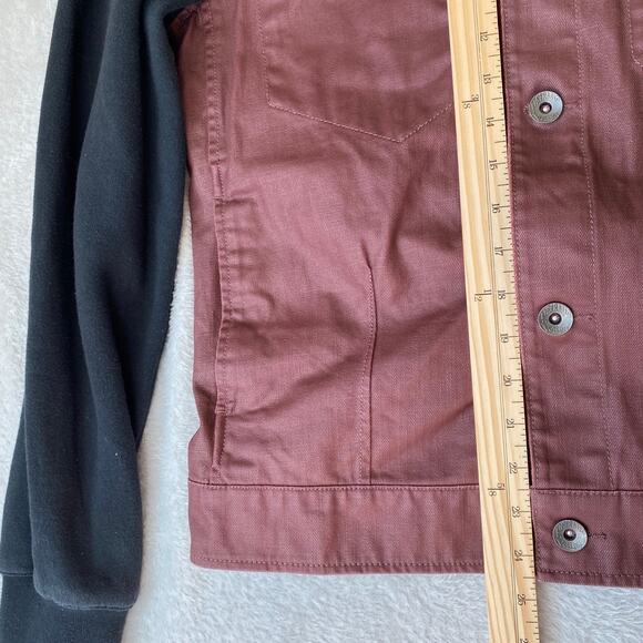 Volcom Mixing Media Hooded Jacket Men Size M Burgundy Black Bikercore Skater - Picture 11 of 12